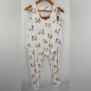 PJ Salvage fresh market ivory tank jogger pajama set women’s L dog soft lounge